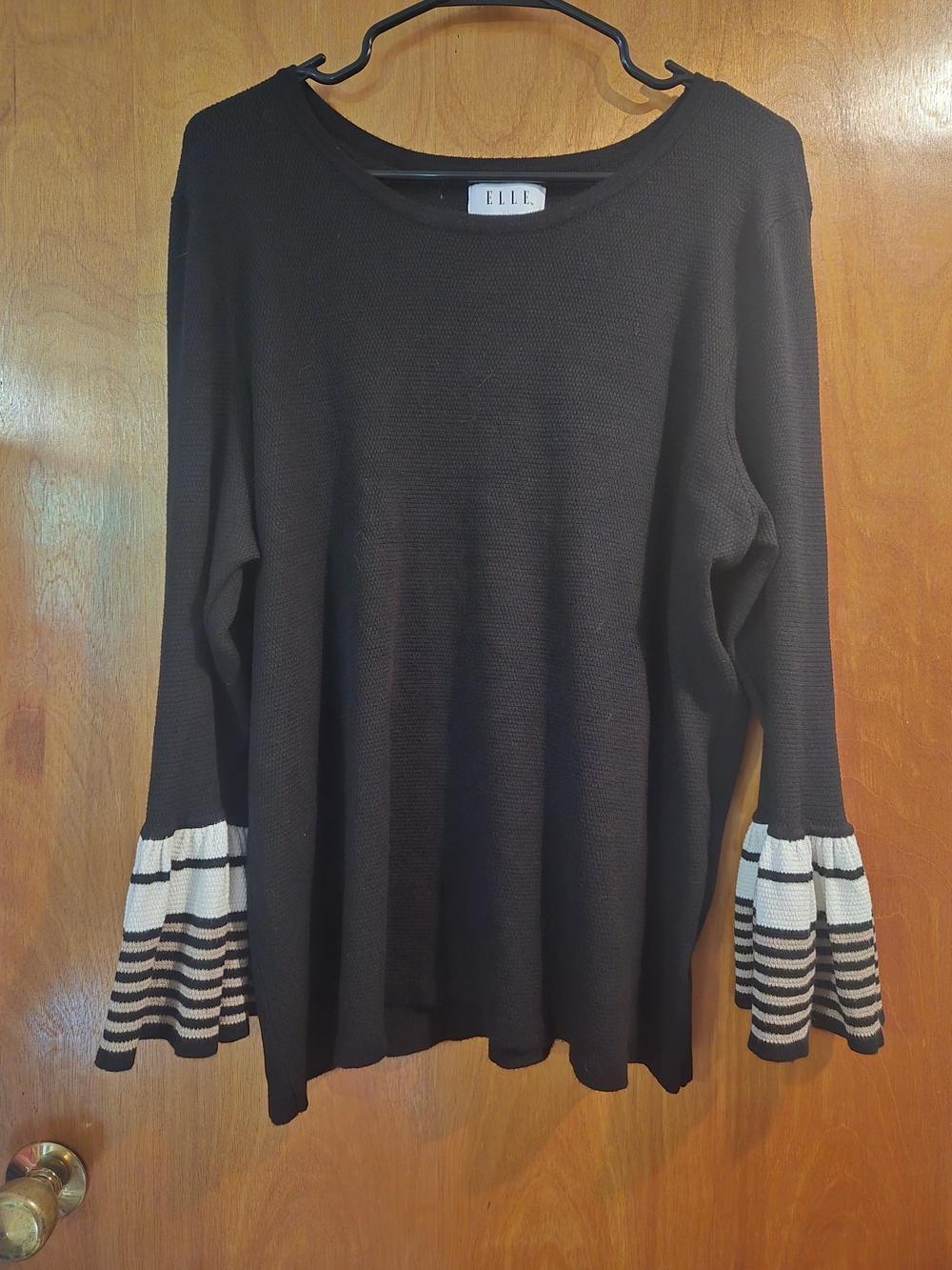 ELLE Black Sweater with Striped Flounce Sleeves